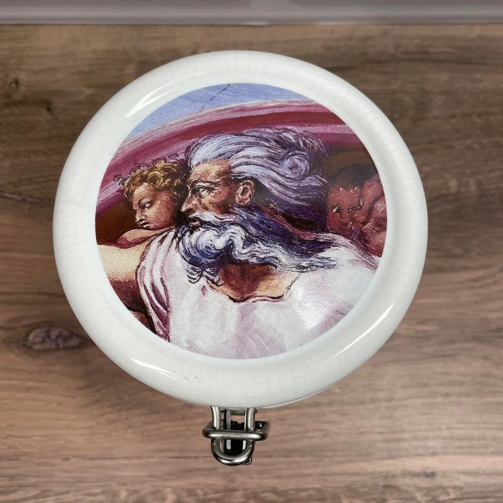 Master Renaissance Zengo Chaleur Ceramic Canister Michelangelo Creation of Adam